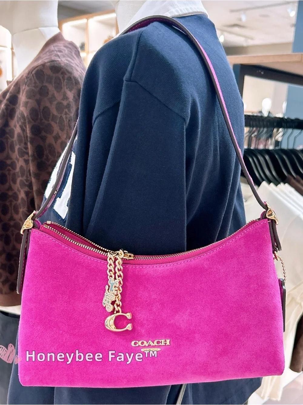 Coach EmeiliaSuede Shoulder Bag in Hot Pink